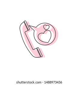 Speech bubble with couple of hearts, near a telephone receiver. 