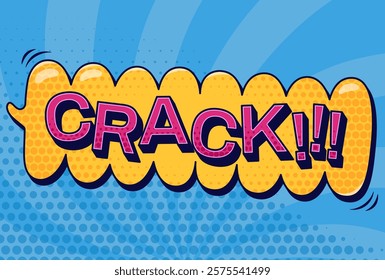 Speech bubble crack with halftone elements on blue background. Vector color cartoon illustration in pop art style.