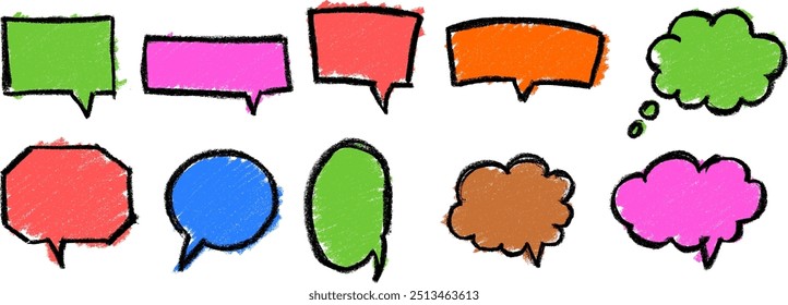 Speech Bubble Crayon Chalk Drawing with Background Vector Set