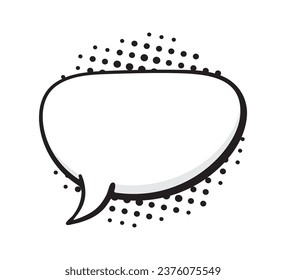 La burbuja de la voz torció la forma oval con los rayos de puntos al estilo del arte pop. Plantilla de globo de diálogo de estilo cómico. Ilustración vectorial dibujada a mano con contorno. Aislado sobre fondo blanco