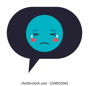 speech bubble with crying emoji kawaii character