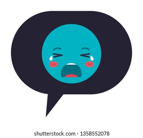 speech bubble with crying emoji kawaii character