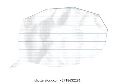 Aus weißem, zerknittertem, gefüttertem Notizbuchpapier mit rauen Kanten ausgeschnittene Sprechblase. Grunge Dialog Form Aufkleber mit gepunkteter Textur. Moderne Retro-Vektorgrafik auf transparentem Hintergrund