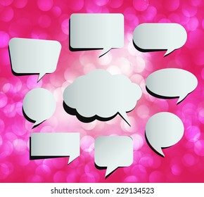 speech bubble cut paper design template. Vector illustration for your business presentation. pink Defocused Light, Flickering Lights, Vector abstract festive background with bokeh defocused lights. 