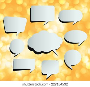 speech bubble cut paper design template. Vector illustration for your business presentation. Orange Defocused Light, Flickering Lights, Vector abstract festive background with bokeh defocused lights. 