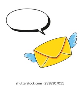 Speech bubble. With a cute cartoon character. Hand drawn. Thinking balloons. Isolated on white background. Vector illustration.