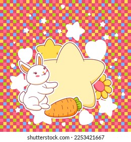 Speech bubble with cute kawaii little bunny. Funny character and decorations in cartoon style.