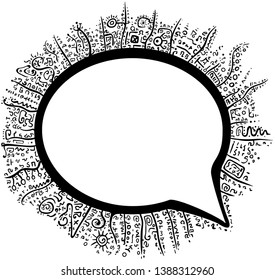 Speech bubble decoration edge writing cryptic black and white, vector illustration, horizontal, isolated