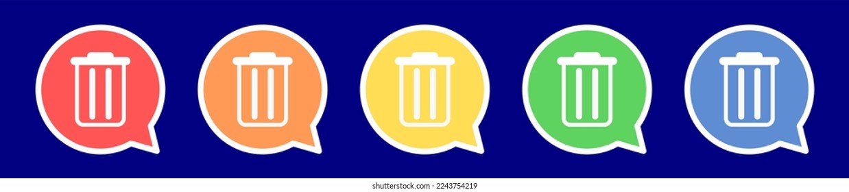 Speech bubble delete icon. Trash can icon in various colors.