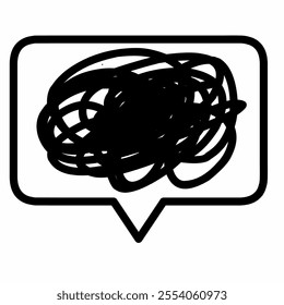 Speech bubble with depressive tangle. Hand drawn text bubble to express misunderstanding and depression. Vector illustration isolated in white background