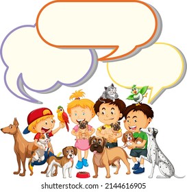 Speech bubble design with kids and pets illustration