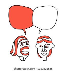 Speech bubble dialog between two people. Copy space to add your own text. This is a hand drawn communication concept.