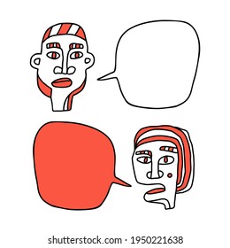 Speech bubble dialog between two people. Copy space to add your own text. This is a hand drawn communication concept.