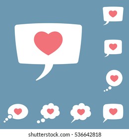 speech, bubble, dialog box with heart love icon, message set