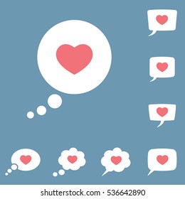speech, bubble, dialog box with heart love icon, message set