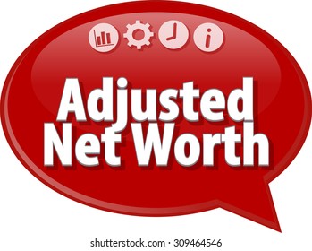 Speech bubble dialog illustration of business term saying Adjusted Net Worth