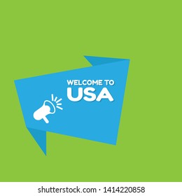 Speech bubble dialog with term welcome to USA. can be used as label,sticker,banner.speaker or megaphone icon