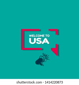 Speech bubble dialog with term welcome to USA. can be used as label,sticker,banner.speaker or megaphone icon