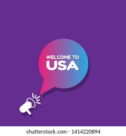 Speech bubble dialog with term welcome to USA. can be used as label,sticker,banner.speaker or megaphone icon