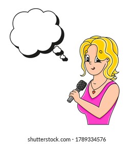 Speech bubble of different shape. With a cute cartoon character. Hand drawn. Thinking balloons. Vector illustration isolated on white background. Comic doodle style.