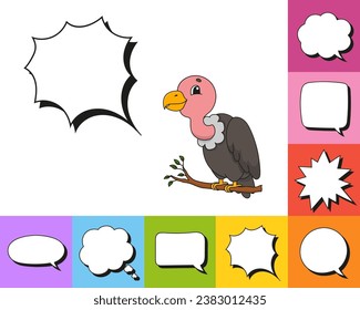 Speech bubble of different shape. With a cute cartoon character. Hand drawn. Thinking balloons. Isolated on white background. Vector illustration.
