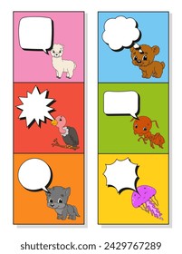 Speech bubble of different shape. With a cute cartoon character. Hand drawn. Thinking balloons. Isolated on white background. Vector illustration.