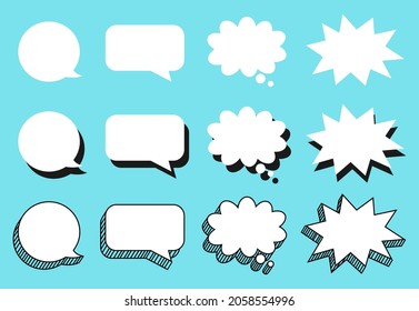 Speech bubble different shape set. Blank balloon message. Comic text box. Vector illustration isolated.
