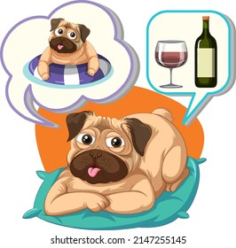 Speech bubble with dog and wine illustration