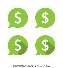 Speech bubble with dollar icon. Money conversation and financial communication symbol with long shadow