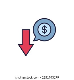Speech Bubble with Dollar Sign and Arrow vector Devaluation concept colored icon or design element