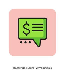 Speech bubble with dollar sign line icon. Bank offer, saving, price. Banking concept. Vector illustration can be used for topics like finance, business, money