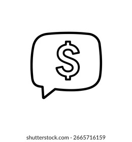 Speech bubble with dollar sign minimal vector icon, symbolizing finance, payment, and communication.