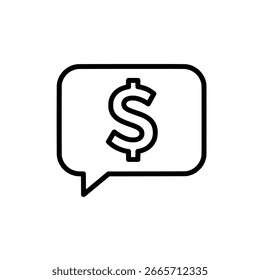 Speech bubble with dollar sign outline, black vector for business, finance, and communication use