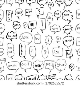 Fondo del doodle Speech Bubble sin problemas. Dibujo gráfico vectorial dibujado a mano