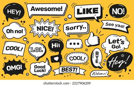 Speech bubble doodle hand drawing cartoon vector illustration comic