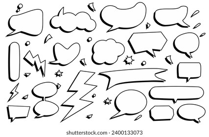 speech bubble doodle set. comic cartoon chart vector 