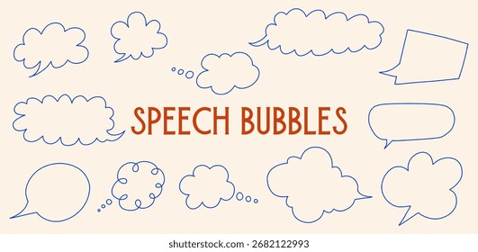 Conjunto de Doodle de Bolha de Fala, Bolha de Conversa, Caixas de Bate-papo desenhadas à mão Ilustração de vetor Isolado em um Plano de Fundo, bolhas de fala de quadrinhos vazias, ícones de mensagem ou comunicação