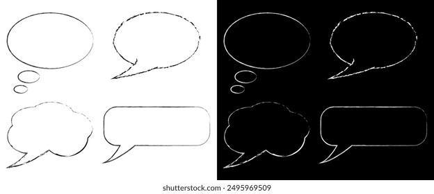 Speech bubble doodle with white and black background. Vector illustration speech bubbles drawn with different brushes.