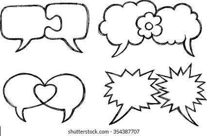 Speech Bubble Doodles-Set von verschiedenen Konzeption Kommunikation Skizzen.