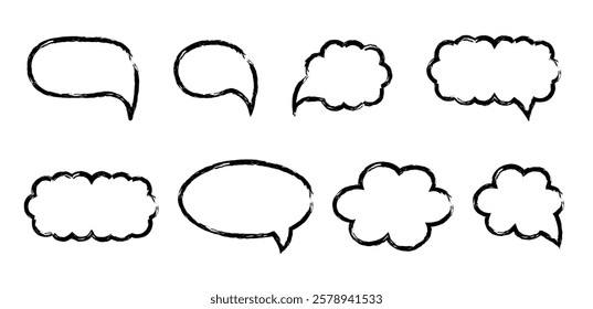 Speech bubble drawn with brush in doodle style. Chalk outline of cloud for text. Pencil element for quote