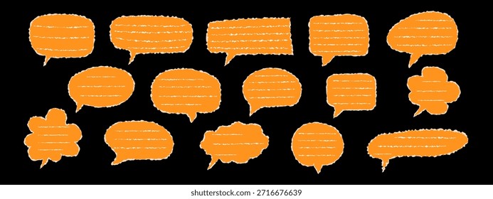 A speech bubble drawn with chalk on old paper with torn edges. Empty form for communication, talk and text. Paper cut chat dialog for collage. Notification form with halftone texture. Vector.