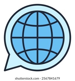 Speech Bubble with Earth Globe vector World concept blue icon or design element