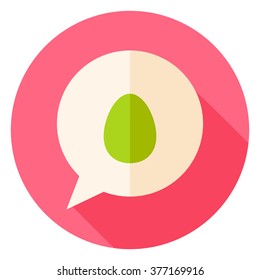 Speech Bubble with Easter Egg Circle Icon. Flat Design Vector Illustration with Long Shadow. Spring Christian Holiday Symbol.