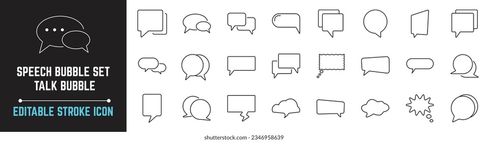 Speech Bubble Editable Stroke Icon Set. Talk Bubble Thin Icon Collections. Cloud speech bubbles collection. Conversation Icon Collection Icon includes Communications, Speak, Question, Answer