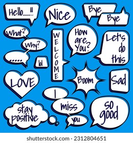 Speech bubble with editable text, easy to modify. Communication tags