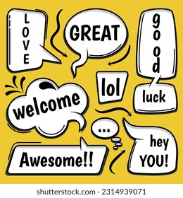 Speech bubble with editable text, easy to modify. Communication tags