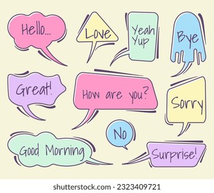 Speech bubble with editable text, easy to modify. Communication tags