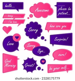 Speech bubble with editable text, easy to modify. Communication tags