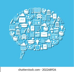 Speech bubble with education icons