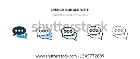 speech bubble with ellipsis icon in different style vector illustration. two colored and black speech bubble with ellipsis vector icons designed in filled, outline, line and stroke style can be used